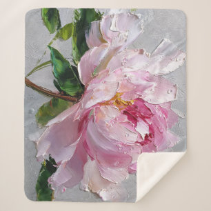 Elegant Pink Peony Thick Impasto Oil Painting  Sherpa Blanket