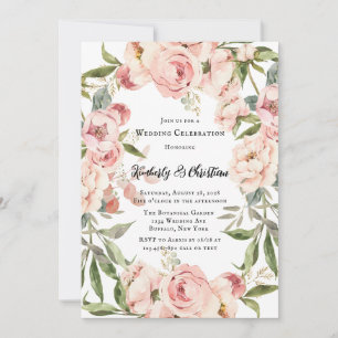 Elegant Pink Peony Watercolor Floral Wedding Invitation