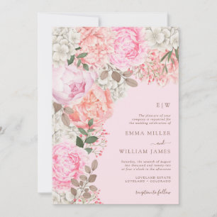 Elegant Pink Peony Wedding Invitation