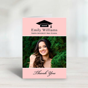 Elegant Pink Personalised Graduation Photo Thank You Card