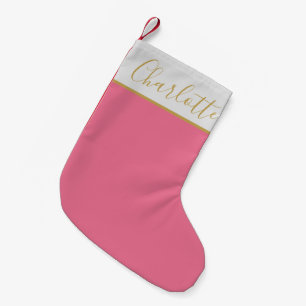 Elegant Pink Personalised Modern Script Typography Small Christmas Stocking