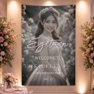 Elegant Pink Photo 18th Birthday Welcome Banner