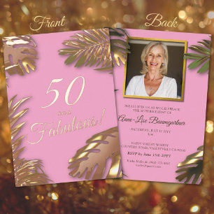 Elegant Pink Photo 50th Fabulous Birthday Gold