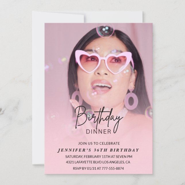 Elegant Pink Photo Dinner 36th birthday Invitation (Front)