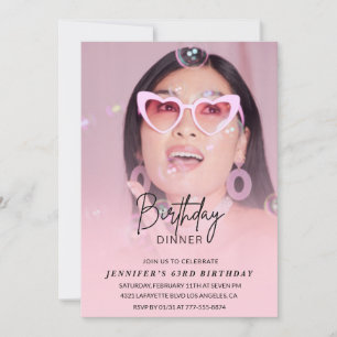 Elegant Pink Photo Dinner 63rd birthday Invitation