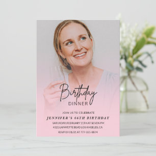 Elegant Pink Photo Dinner 66th birthday  Invitation