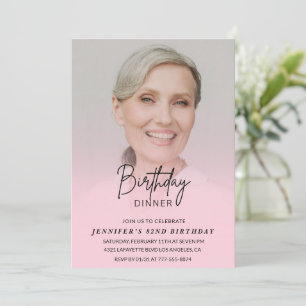 Elegant Pink Photo Dinner 82nd birthday  Invitation