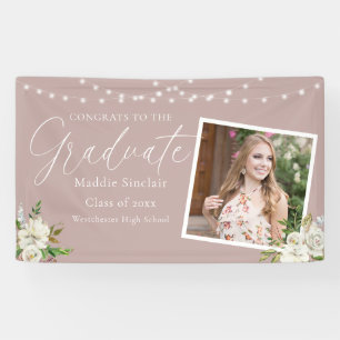 Elegant Pink Photo Floral Graduation Banner