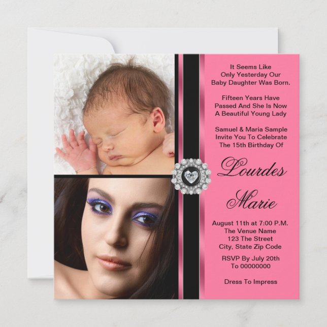 Elegant Pink Photo Quinceanera Invitation (Front)
