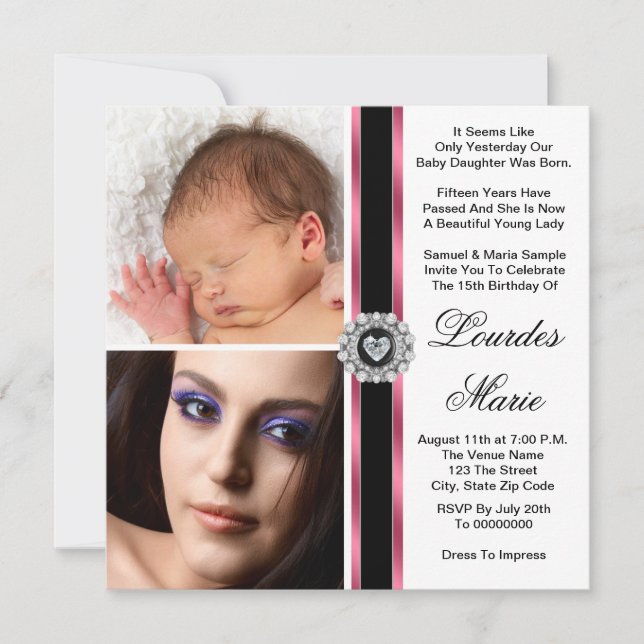 Elegant Pink Photo Quinceanera Invitation (Front)