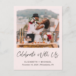 Elegant Pink Photo Wedding Reception Announcement Postcard