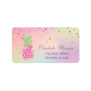 Elegant Pink Pineapple Confetti Holographic Label