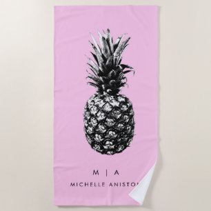 Elegant Pink Pineapple Monogram Custom Beach Towel