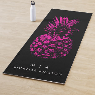 Elegant Pink Pineapple Monogram Minimalist Custom Yoga Mat