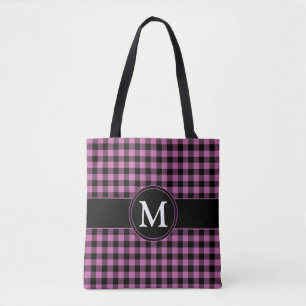 Elegant Pink Plaid Monogram  Tote Bag