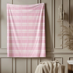 Elegant Pink Plaid Throw Soft Home Accent Fleece Blanket