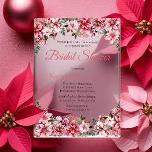 Elegant Pink Poinsettias Floral Bridal Shower Acrylic Invitations