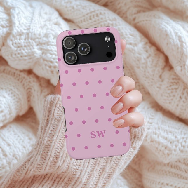 Elegant Pink Polka Dot Monogram Bridal Party Bride (custom graduation gift her, birthday gift for daughter, bridesmaid proposal gift phone case)