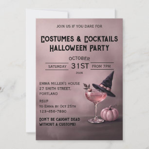 Elegant Pink Potion & Witch Hat Halloween Party Invitation