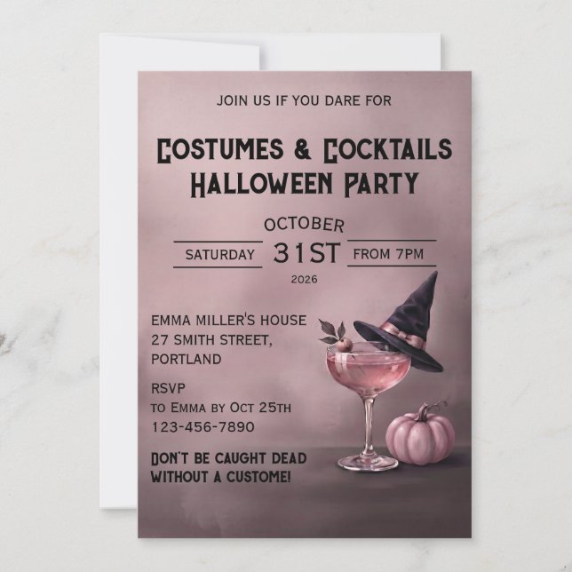 Elegant Pink Potion & Witch Hat Halloween Party Invitation (Front)
