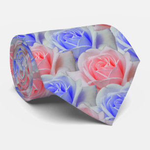 Elegant Pink & Powder Blue Roses Floral Wedding Tie