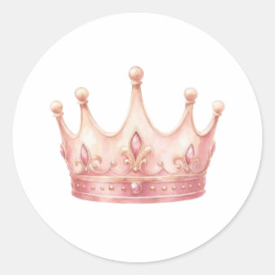 Elegant Pink Princess Crown Watercolor Classic Round Sticker