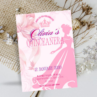 Elegant Pink Princess Quinceañera Invitation