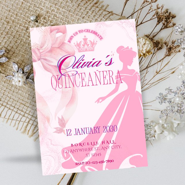 Elegant Pink Princess Quinceañera Invitation (Creator Uploaded)