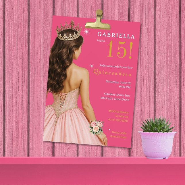 Elegant Pink Princess Quinceañera Party Invitation (Creator Uploaded)