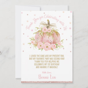 Elegant Pink Pumpkin 1st Birthday Party Girl Thank You Card