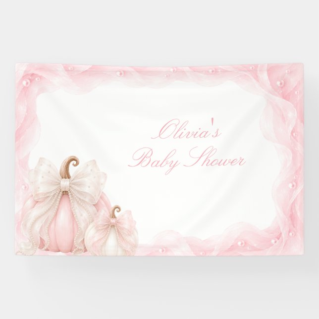 Elegant Pink Pumpkin Bow Baby Shower Backdrop Banner (Horizontal)