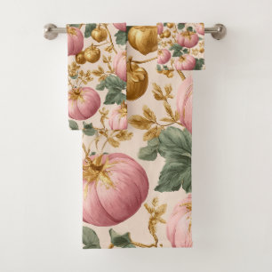 Elegant Pink Pumpkins Autumn Design Bath Towel Set
