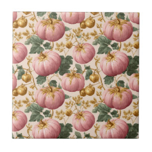 Elegant Pink Pumpkins Autumn Design Tile