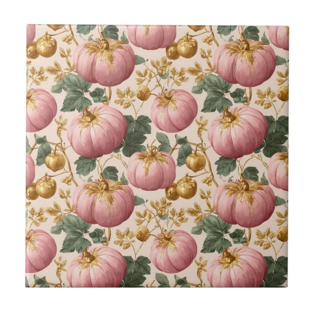 Elegant Pink Pumpkins Autumn Design Tile (Front)