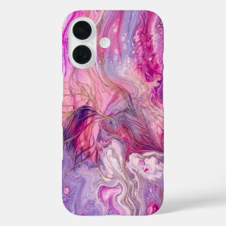 Elegant Pink & Purple Alcohol Ink Gold Glitter Cas iPhone 16 Case