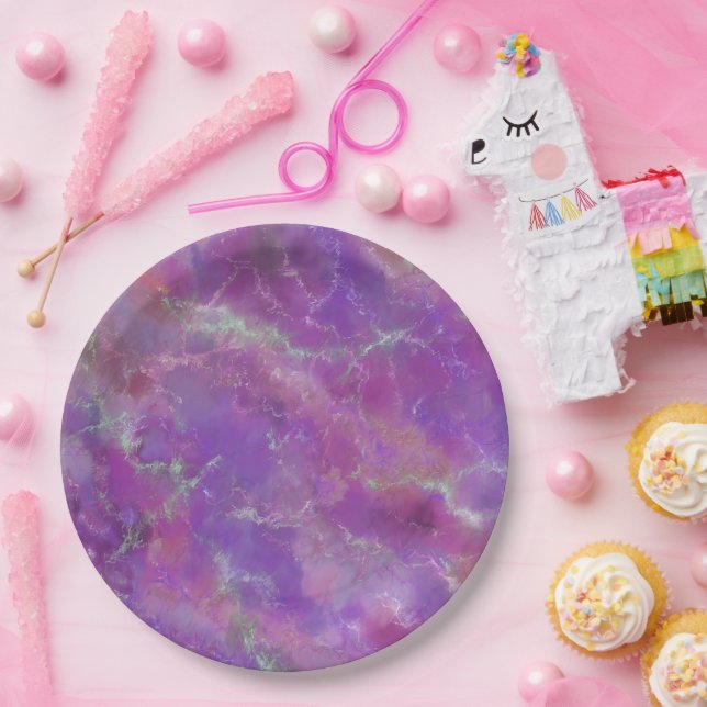 Elegant pink, purple and silver Marble Pattern Paper Plate (Party)