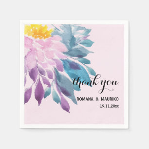 Elegant Pink Purple Blue Dahlia Watercolor Art Napkin