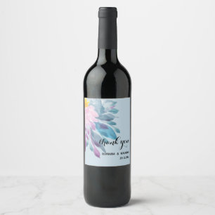Elegant Pink Purple Blue Dahlia Watercolor Art Wine Label