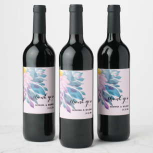 Elegant Pink Purple Blue Dahlia Watercolor Art Wine Label