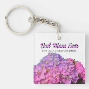 Elegant pink purple blue floral Best mum ever Key Ring