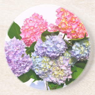 Elegant pink purple blue floral hydrangea bouquet coaster