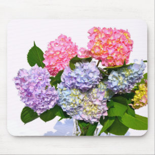 Elegant pink purple blue floral hydrangea bouquet mouse pad