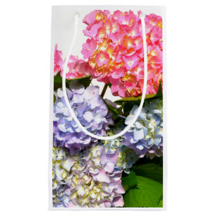 Elegant pink purple blue floral hydrangea bouquet small gift bag