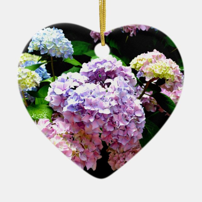 Elegant pink purple blue floral hydrangea gardens  ceramic tree decoration (Front)
