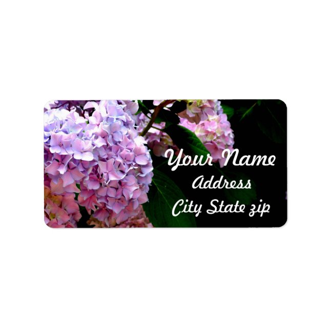 Elegant pink purple blue floral hydrangea gardens  label (Front)
