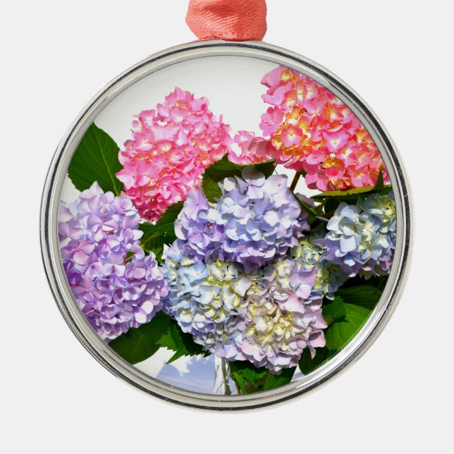 Elegant pink purple blue florals hydrangea bouquet metal tree decoration (Front)