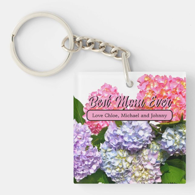 Elegant pink purple blue florals hydrangeas Mum Key Ring (Front)