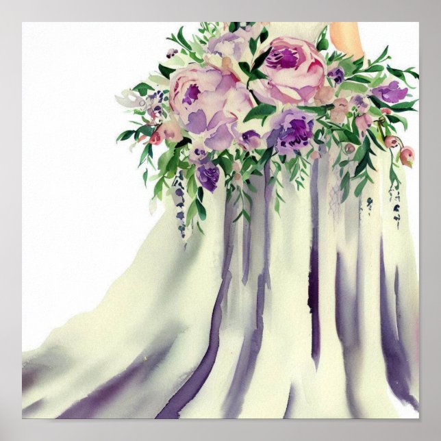 Elegant Pink & Purple, Bridal Cascading Bouquet 1, Poster (Front)
