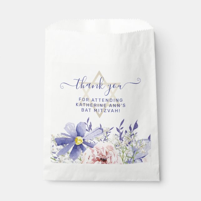 Elegant Pink Purple Floral 18th Birthday Thank You Favour Bags (Front)