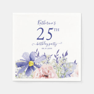 Elegant Pink Purple Floral 25th Birthday Party Napkin